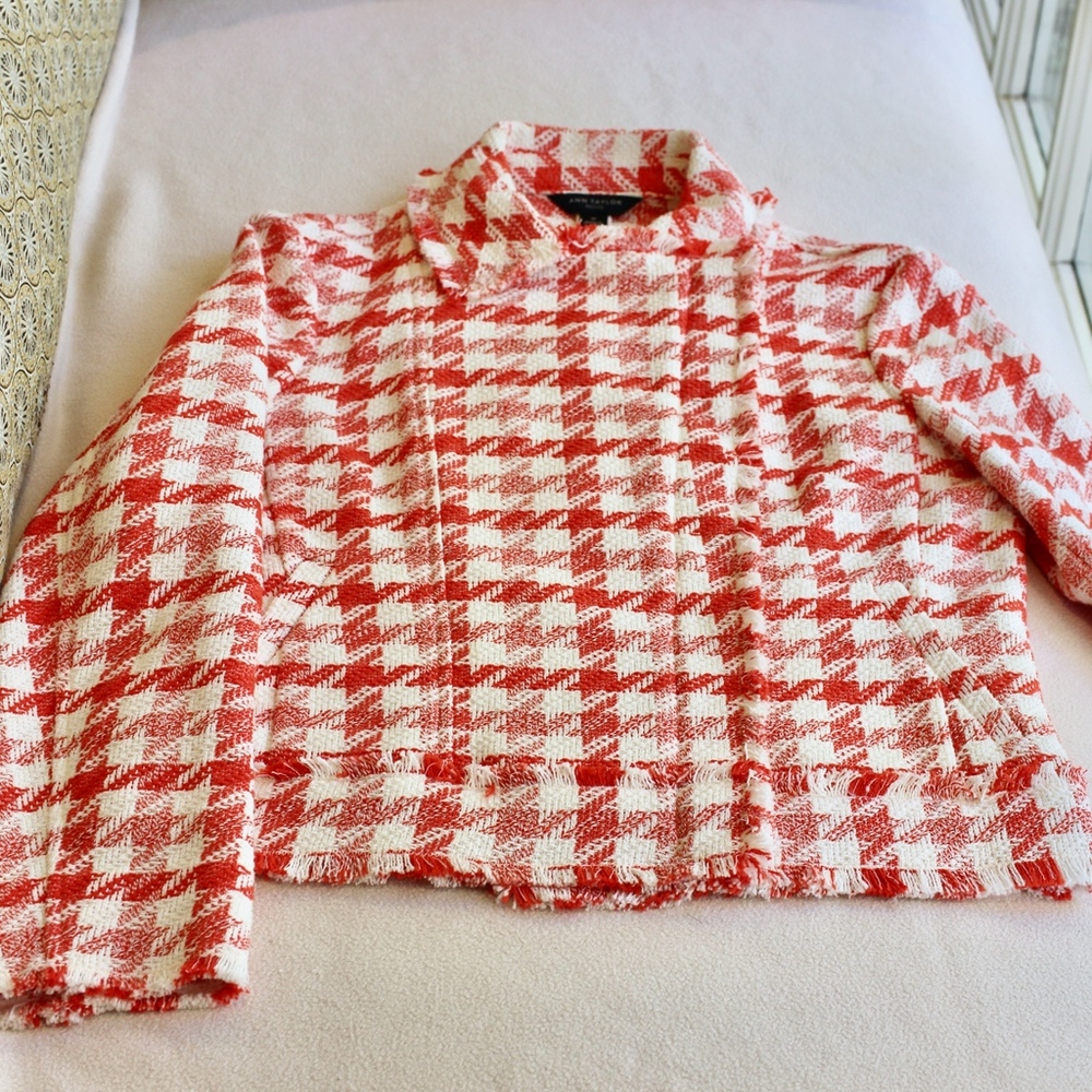 Ann Taylor Petite Tweed Fringe Jacket